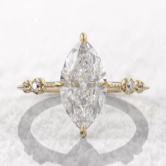 Jewelry - Sterling Silver Marquise Simulated Diamond Gold Ring